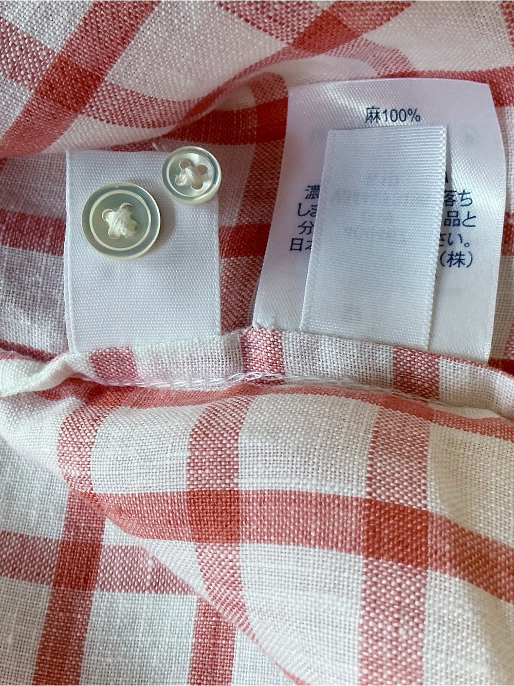 Land’s End 100% Linen Red & White Check Henley Style  Shirt Size M (10-12) - Picture 7 of 7